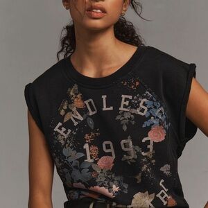 Pilcro Black Floral Graphic Muscle Tee